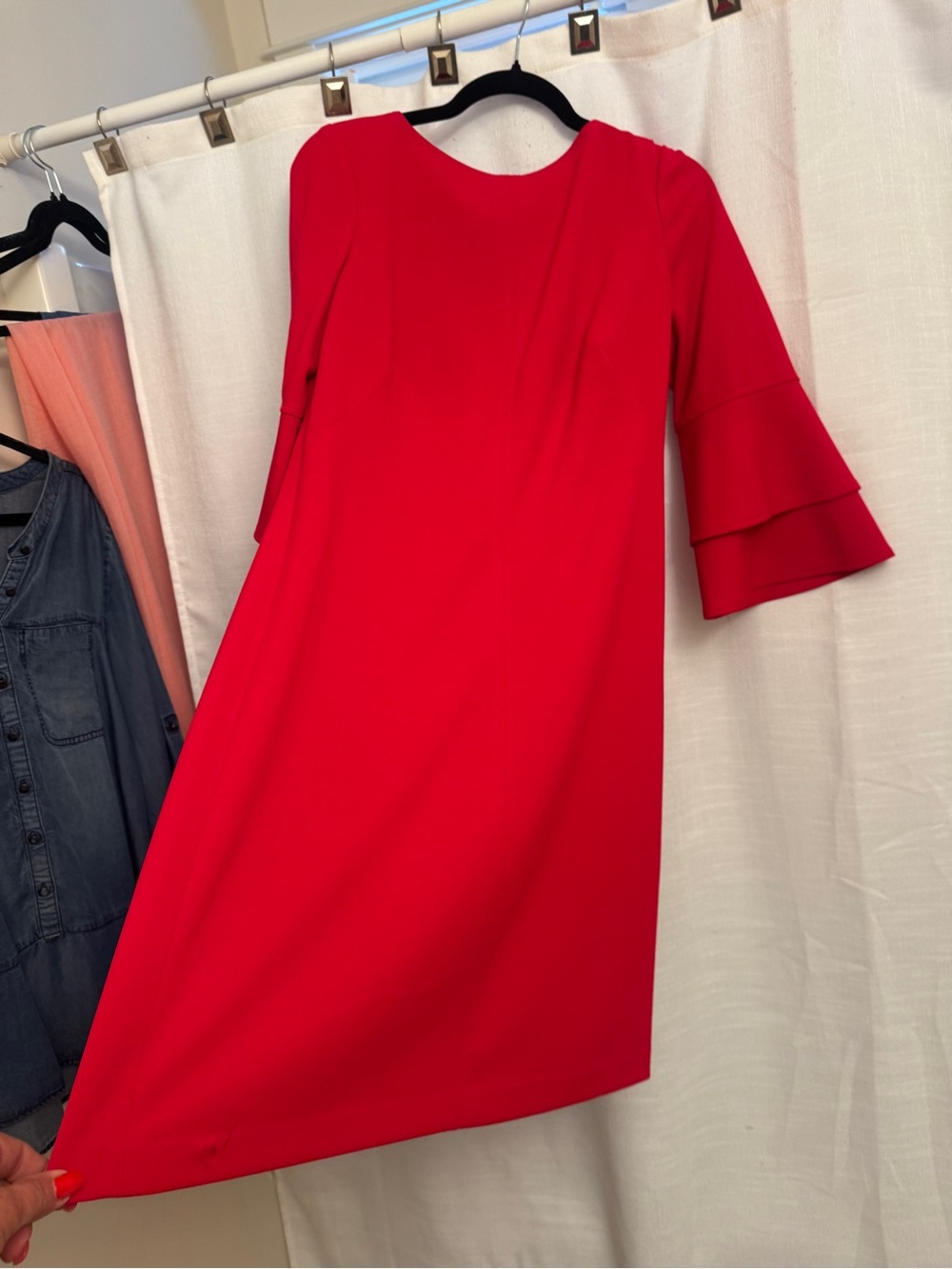 21” ptp Red Ruffle Sleeve Mini Dress - Picture 5 of 10